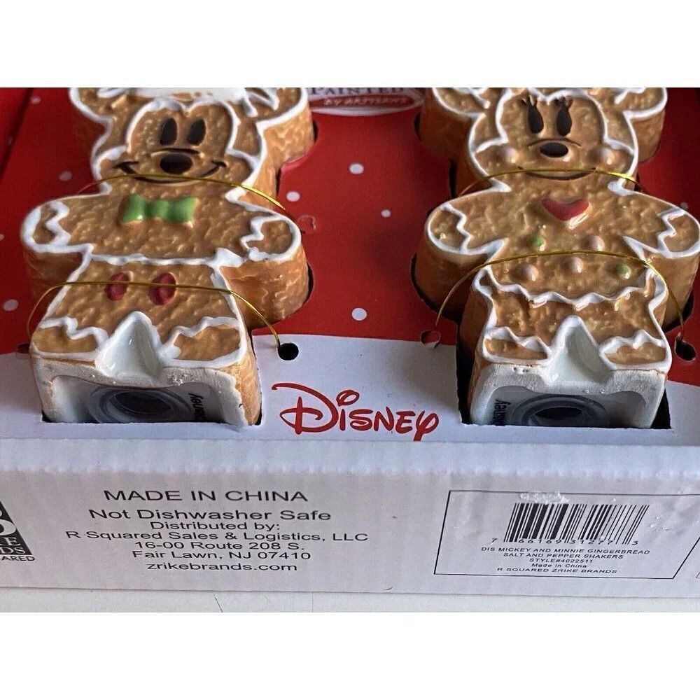 Disney Mickey and Minnie Mouse GINGERBREAD Christmas Salt Pepper Shakers NEW - Picture 12 of 12